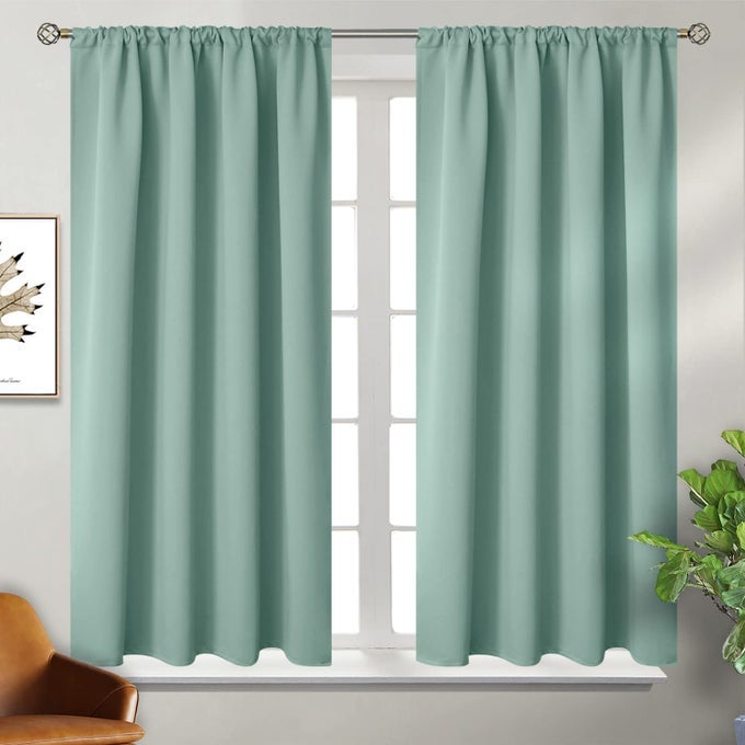 SAGE GREEN BLACKOUT CURTAINS 45 INCHES LENGTH FOR BEDROOM KITCHEN ROD POCKET SHORT THERMAL INSULATED DRAPES FOR CAFE BATHROOM WINDOW PRIVACY BLINDS 42 X 45 INCH 2 PANELS