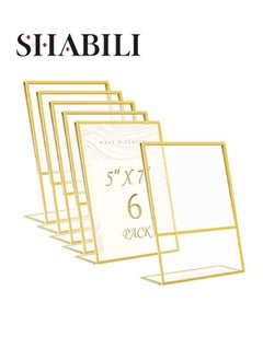 SHABILI 6PCS 5*7in Acrylic Sign Holder,L Shaped Desktop Display Holder, 17.78*12.7cm Poster Menu Holder, Table Number Display Stand，Family Photo Display，Clear Sign Holder for Wedding, Restaurant Signs, Office  - Image 1