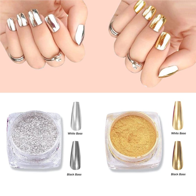 Hisight Metallic Chrome Powder Hisight 2 pcs Nail Art Mirror Glitter Chrome Pigment Powder Dust Nail Sequins Gold Silver Color Nail Art Tools with Sponge Stick Ã—2 (Silver Gold) - Image 4