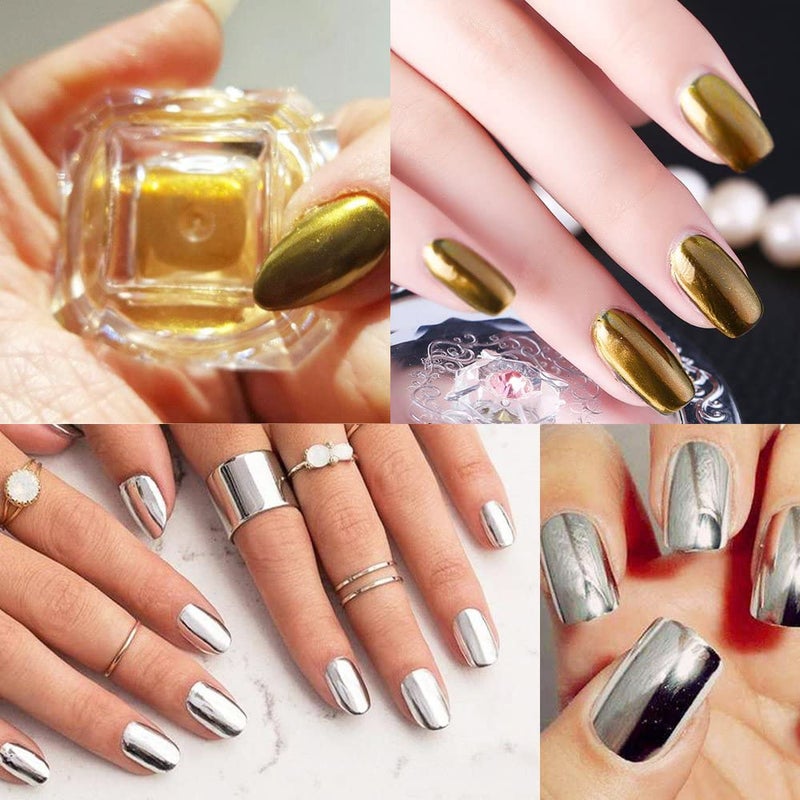 Hisight Metallic Chrome Powder Hisight 2 pcs Nail Art Mirror Glitter Chrome Pigment Powder Dust Nail Sequins Gold Silver Color Nail Art Tools with Sponge Stick Ã—2 (Silver Gold) - Image 5