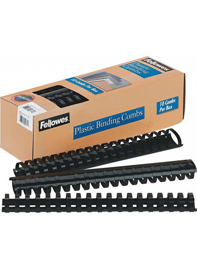Fellowes Plastic Comb Bindings, 1.5 Inches, 340-Sheet Capacity, Black, 10 per Pack (52066)