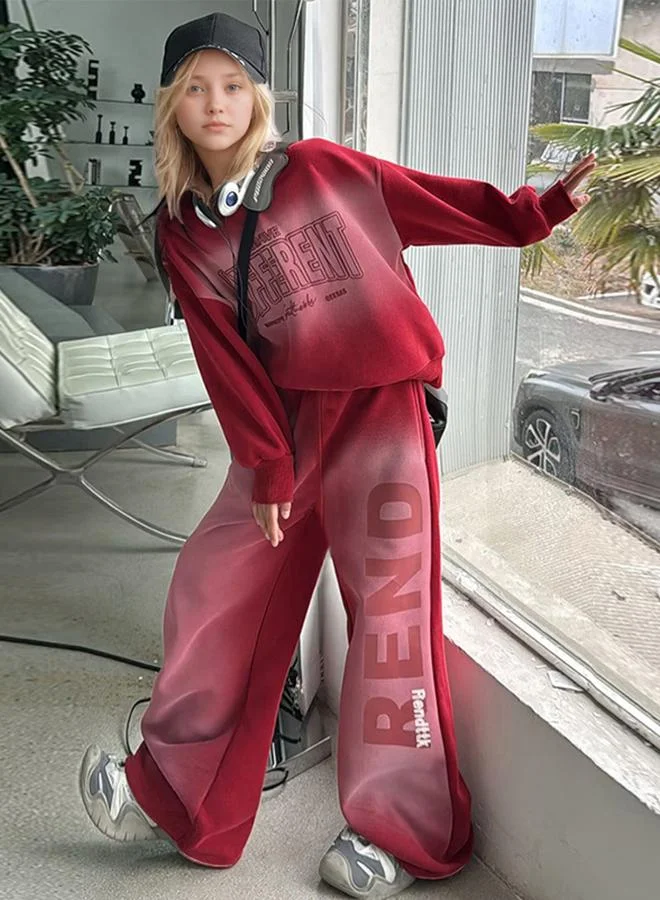 Take Two Take Two Red Ombre Sweatshirt and Joggers Set