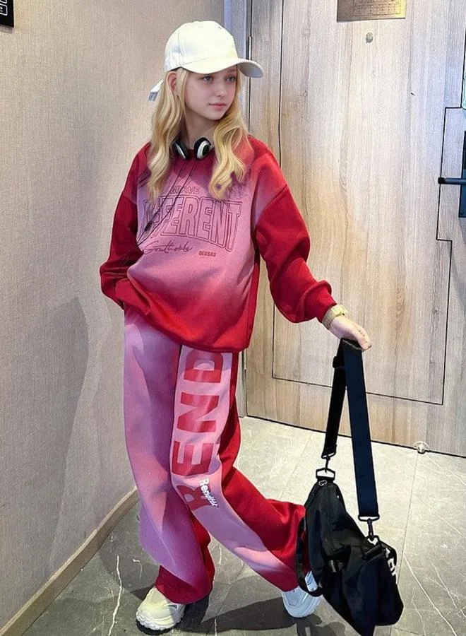 Take Two Take Two Red Ombre Sweatshirt and Joggers Set