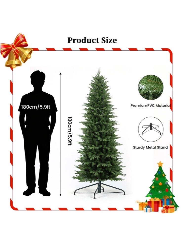 جيجيرو شجرة عيد الميلاد النحيفة بطول 5.9 قدم، مع أوراق واقعية من البولي إيثيلين، شجرة عيد الميلاد الصناعية، ديكور منزلي داخلي، 732 طرفًا طبيعي المظهر من البولي فينيل كلوريد والبولي إيثيلين، فروع مفصلية، حامل معدني - Image 4