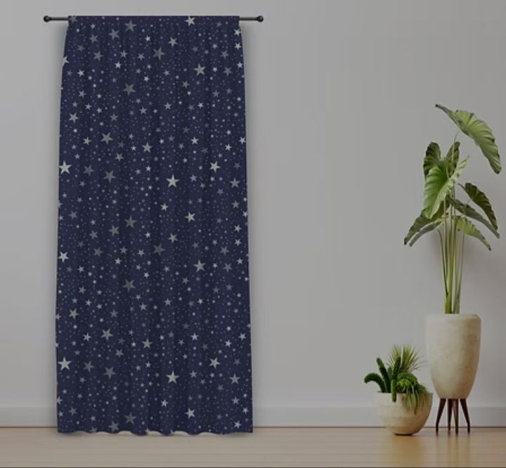 ستائر قطنية من Homy Cotton بنقشة نجوم باللون الأزرق الداكن (PR1233c-2k) - لوح واحد - Image 2