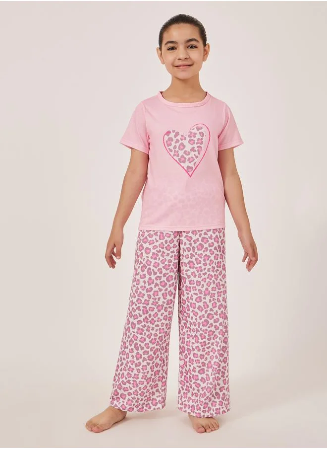 Styli Styli Animal Printed Short Sleeve T-Shirt and Pyjama Set
