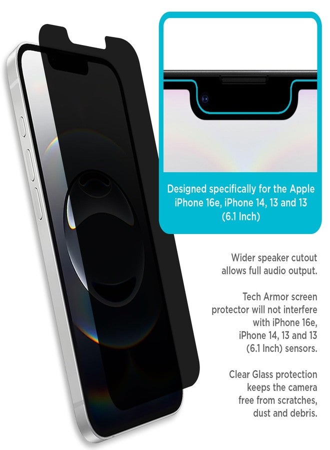 Tech Armor for Apple iPhone 16E Privacy Screen Protector, iPhone 14, 13 and 13 Pro Tempered Glass 6.1 Inch - Anti-Spy Ballistic, Case Friendly, Easy Install, Private, 9H Hardness -1 Pack - Image 4