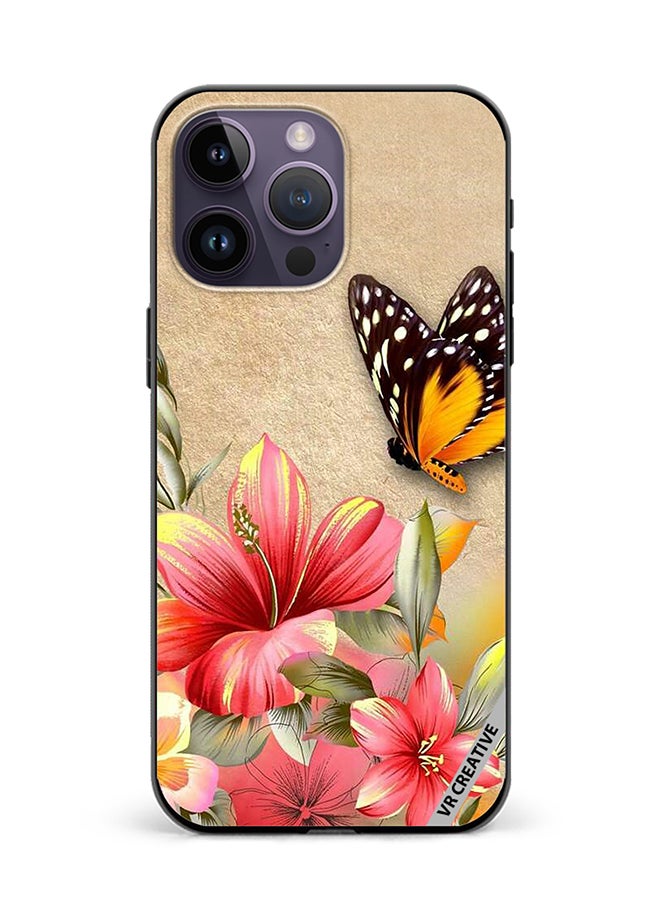 Protective Case Cover For Apple iPhone 16 Pro Max Brown Butterfly On Flower Design Multicolour