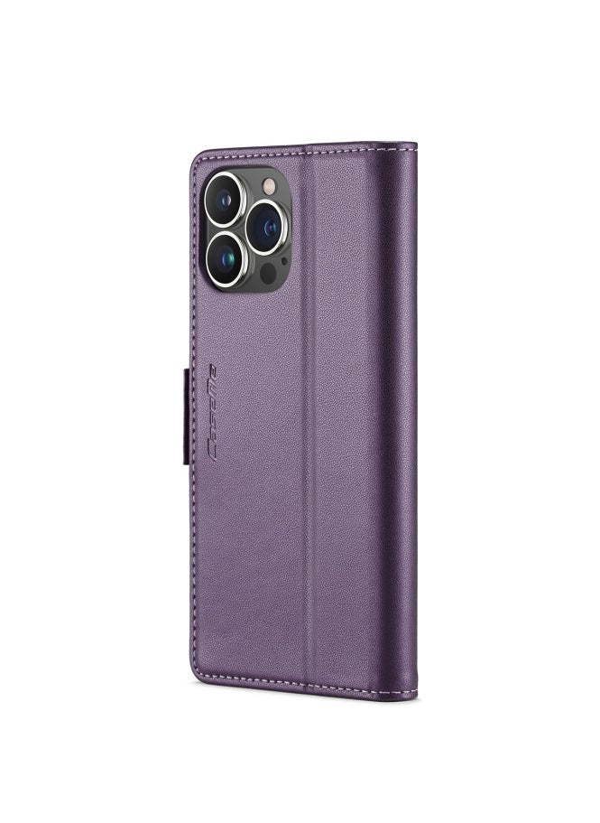 CaseMe - Flip Wallet Case For iPhone 13 Pro [RFID Blocking] PU Leather Wallet Flip Folio Case with Card Holder Kickstand Shockproof Phone Cover (Purple) - Image 1