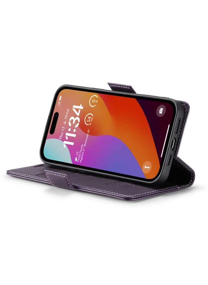 CaseMe - Flip Wallet Case For iPhone 13 Pro [RFID Blocking] PU Leather Wallet Flip Folio Case with Card Holder Kickstand Shockproof Phone Cover (Purple) - Image 1
