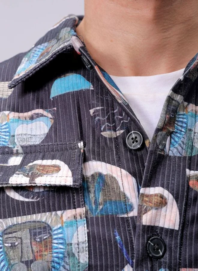 The Indian Garage Co Men Regular Fit Abstract Printed Full Sleeves Cutaway Collar Double Flap Pocket Street Wear Over Shirt