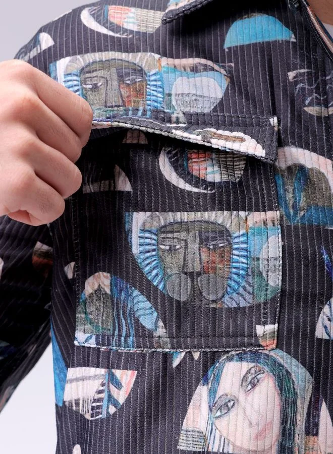 The Indian Garage Co Men Regular Fit Abstract Printed Full Sleeves Cutaway Collar Double Flap Pocket Street Wear Over Shirt