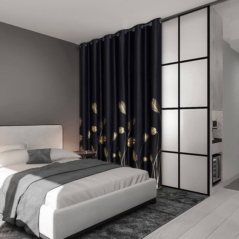 Estelar Textiler Black Blackout curtain for Sliding Glass Door 80W x 84L Inch Thermal Insulated Gold Palm Tree Designed curtain drape for Patio  6.6ft Wide x 7ft Long  1 Panel - Image 2