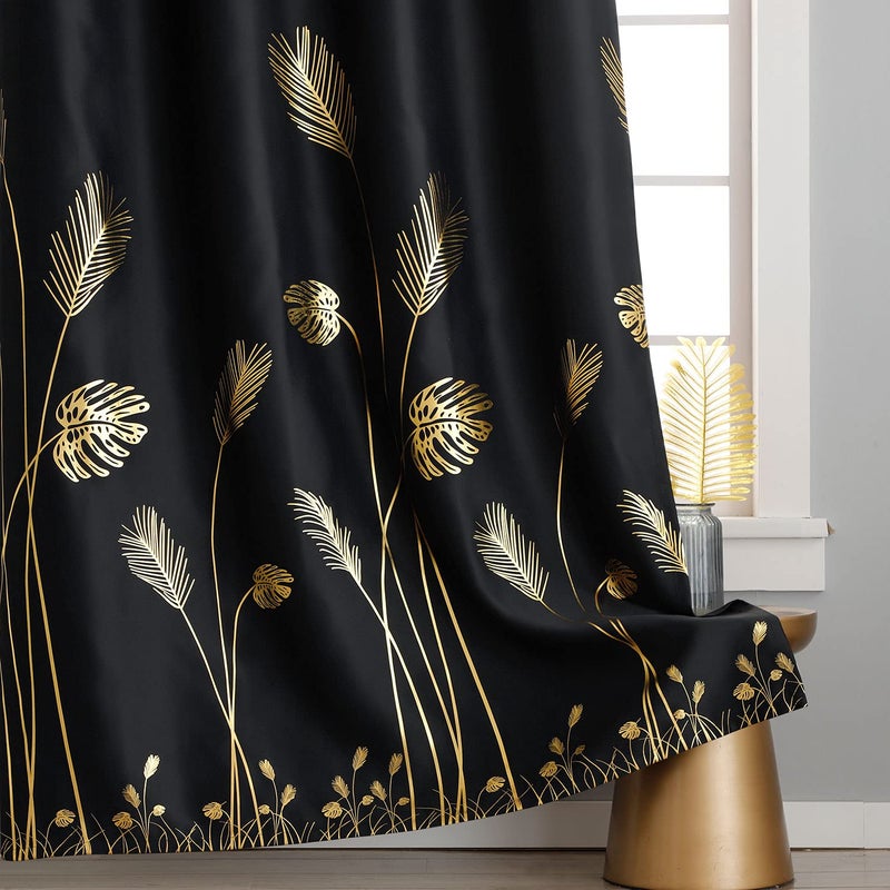 Estelar Textiler Black Blackout curtain for Sliding Glass Door 80W x 84L Inch Thermal Insulated Gold Palm Tree Designed curtain drape for Patio  6.6ft Wide x 7ft Long  1 Panel - Image 4