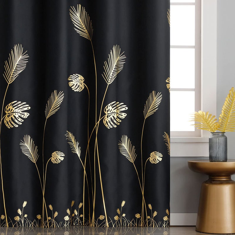 Estelar Textiler Black Blackout curtain for Sliding Glass Door 80W x 84L Inch Thermal Insulated Gold Palm Tree Designed curtain drape for Patio  6.6ft Wide x 7ft Long  1 Panel - Image 3