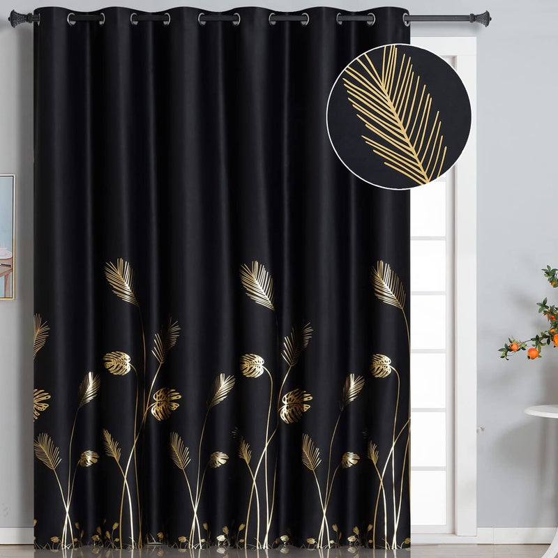 Estelar Textiler Black Blackout curtain for Sliding Glass Door 80W x 84L Inch Thermal Insulated Gold Palm Tree Designed curtain drape for Patio  6.6ft Wide x 7ft Long  1 Panel - Image 1