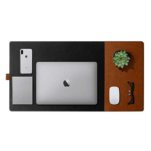 DailyObjects Turf 2.0 Desk Mat | Super Smooth Felt for Home,Office and Gaming | 85 * 45cm | Vegan Leather | Work from Home Solution for Laptop Keyboard and Mouse | Anti Slip Water Resistant | Grey-Tan - Image 1