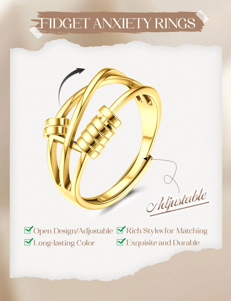 MILACOLATO 14K Gold Plated Fidget Ring for Women Adjustable Anxiety Rings Open CZ Butterfly Sunflower Bead Spinner Rings for Anxiety Stress Relief G - Image 3