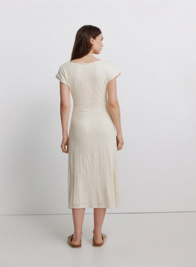 Springfield  Embroidered knot neckline dress for Women | Best Price UAE