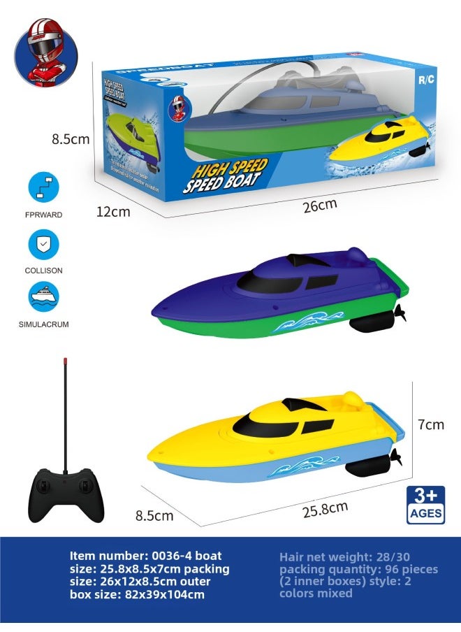 Wireless Remote Control Speedboat Electric Toy High-Speed Racing Boat For Boys Water Play Long Endurance Summer Fun Boat-Color:Remote Control Speedboat [yellow] A Box Of 96 Batches  - Image 1