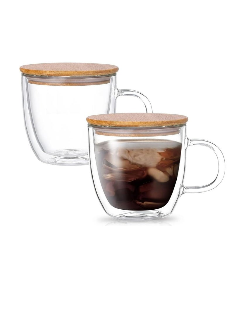 1Chase Double Walled Glass Coffee Cups with Handle and with Bamboo Lid, Insulated Coffee Mugs Perfect for Cappuccino, Macchiato, Latte, Tea, Juice, Iced & Hot Pack Of 2 (250Ml)  - Image 2