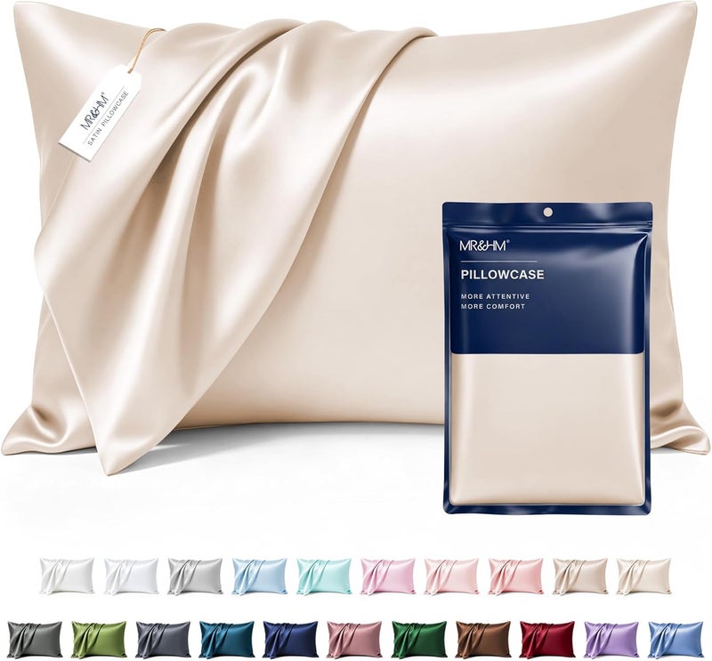 MR&HM Satin Pillowcase for Hair and Skin, Silk Satin Pillowcase 2 Pack, Queen Size Pillow Cases Set of 2, Silky Pillow Cover with Envelope Closure (20x30, Beige) - Image 1