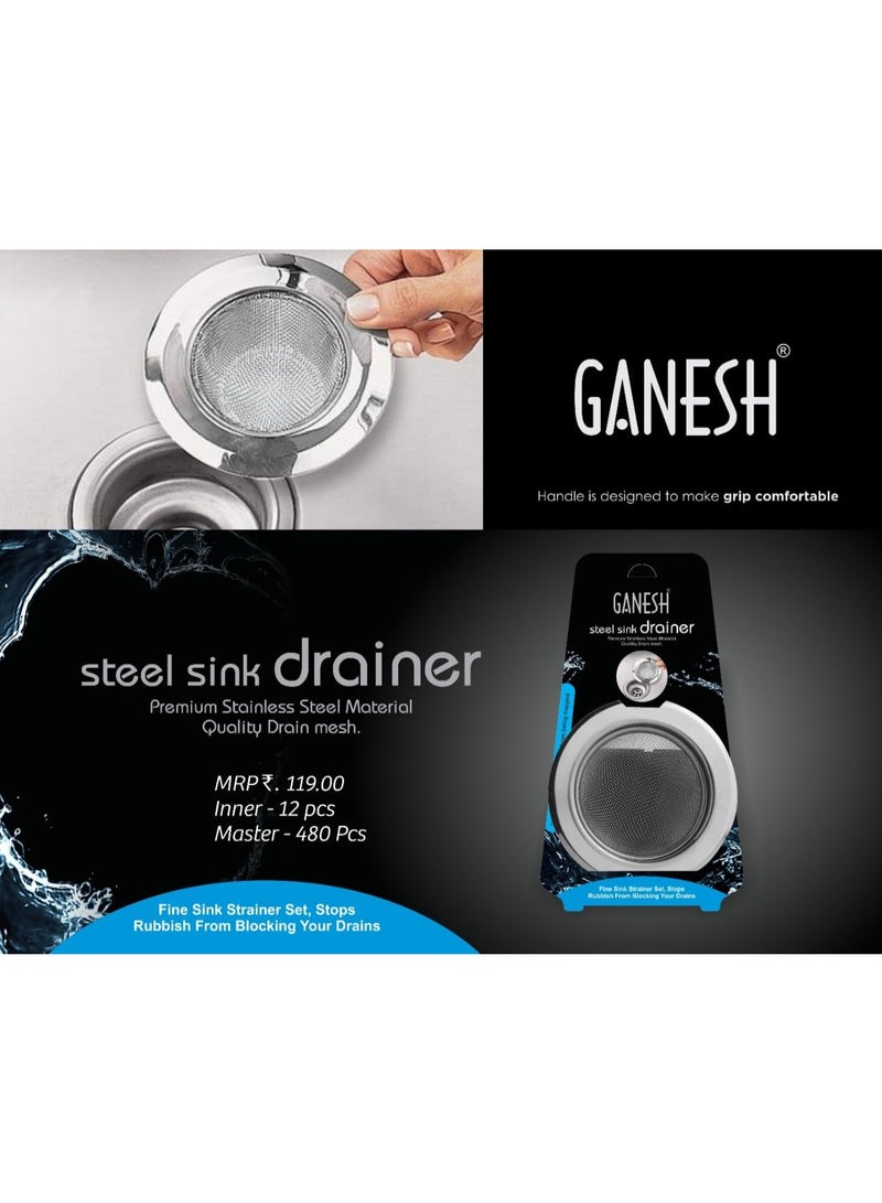 Ganesh Stainless Steel Sink Strainer Kitchen Drain Basin Basket Filter Stopper Drainer/Jali | 10 W x 10 H Millimeters - Image 2