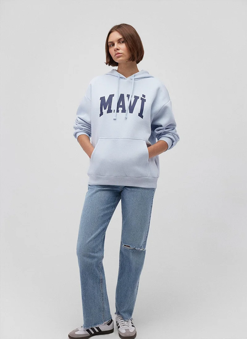 MAVI Mavi Logo Printed Hooded Blue Sweatshirt