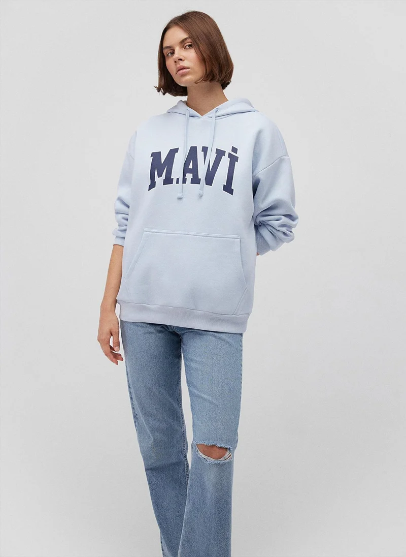 MAVI Mavi Logo Printed Hooded Blue Sweatshirt