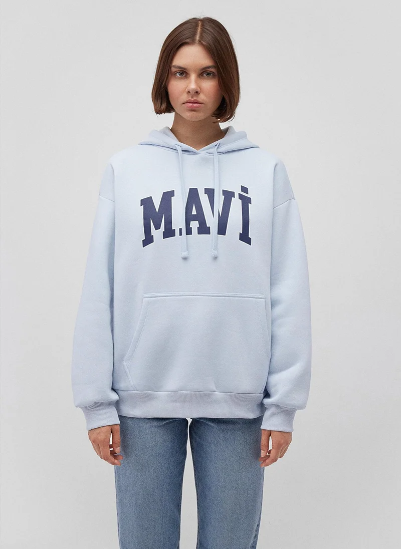 MAVI Mavi Logo Printed Hooded Blue Sweatshirt