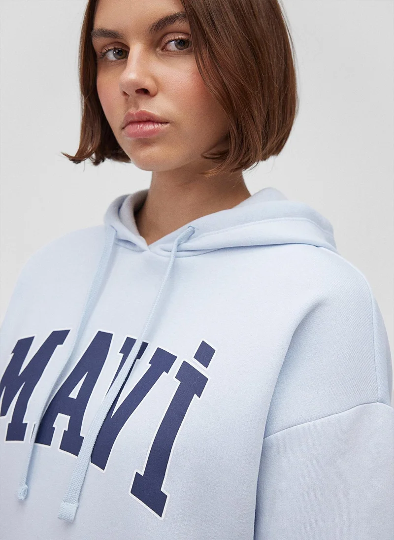 MAVI Mavi Logo Printed Hooded Blue Sweatshirt
