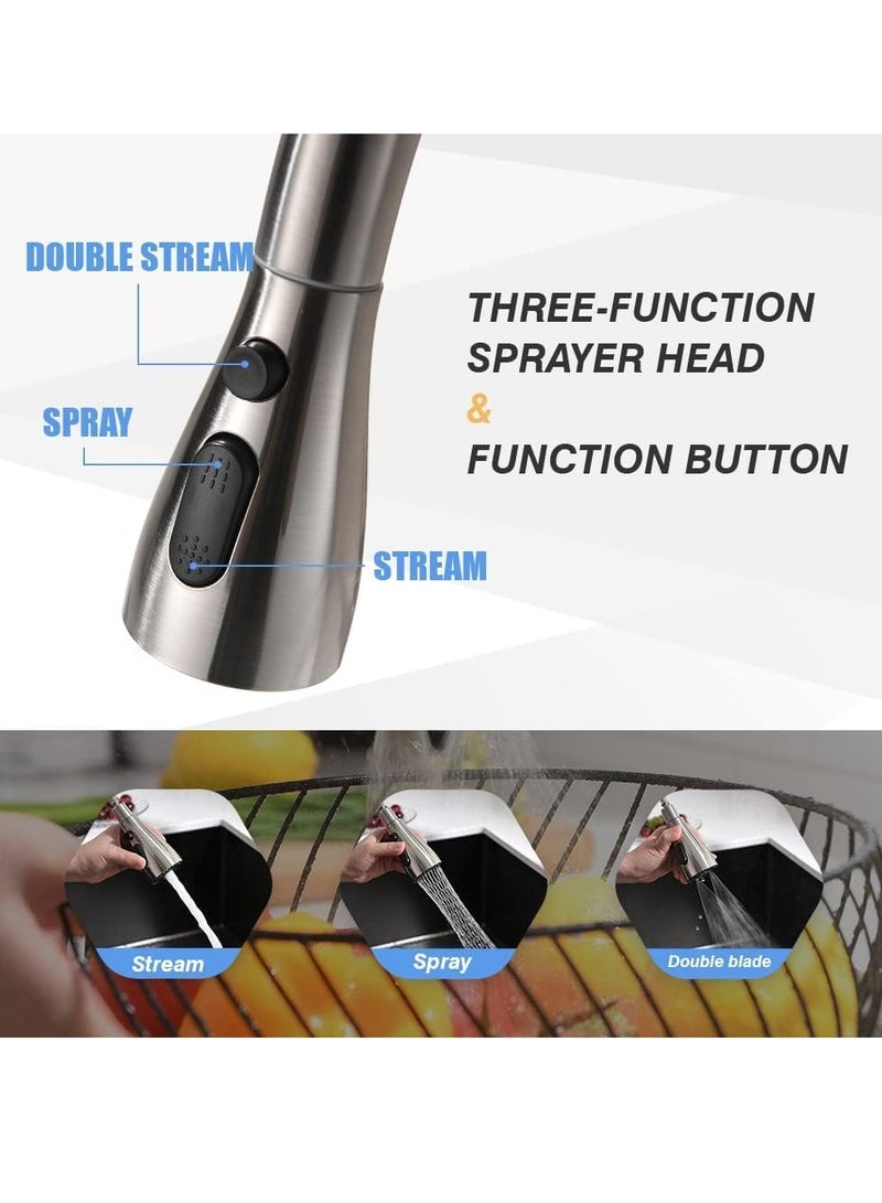 Excefore Kitchen Faucet with Pull Down Sprayer, High Arc Single Handle Single Hole Stainless Steel Kitchen Sink Faucet with 3 Functions Sprayer for Commercial Modern RV, Brushed Nickel - Image 2