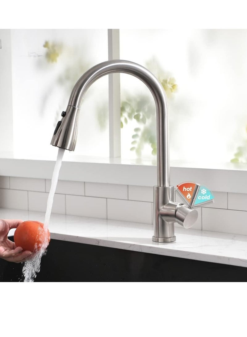 Excefore Kitchen Faucet with Pull Down Sprayer, High Arc Single Handle Single Hole Stainless Steel Kitchen Sink Faucet with 3 Functions Sprayer for Commercial Modern RV, Brushed Nickel - Image 5