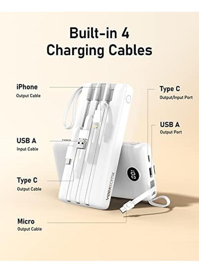 Power Bank With Built In Cables 20000Mah Portable Charger For Iphone Usb C Led Display External Battery Iphone Charger Bank Compatible With Iphone Ipad Samsung And Android Devices For Travel