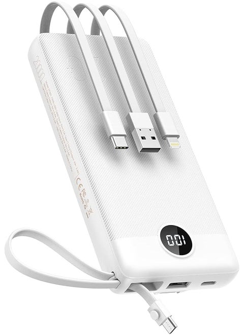 Power Bank With Built In Cables 20000Mah Portable Charger For Iphone Usb C Led Display External Battery Iphone Charger Bank Compatible With Iphone Ipad Samsung And Android Devices For Travel