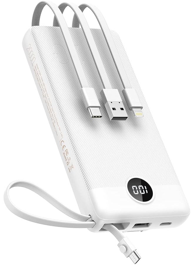 Power Bank With Built In Cables 20000Mah Portable Charger For Iphone Usb C Led Display External Battery Iphone Charger Bank Compatible With Iphone Ipad Samsung And Android Devices For Travel