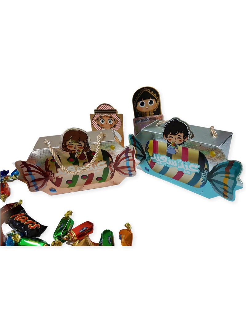 Colorful candy-shaped giveaway bags for girls and 6 boxes for boys, along with 12 money envelopes for both girls and boys. - Image 1