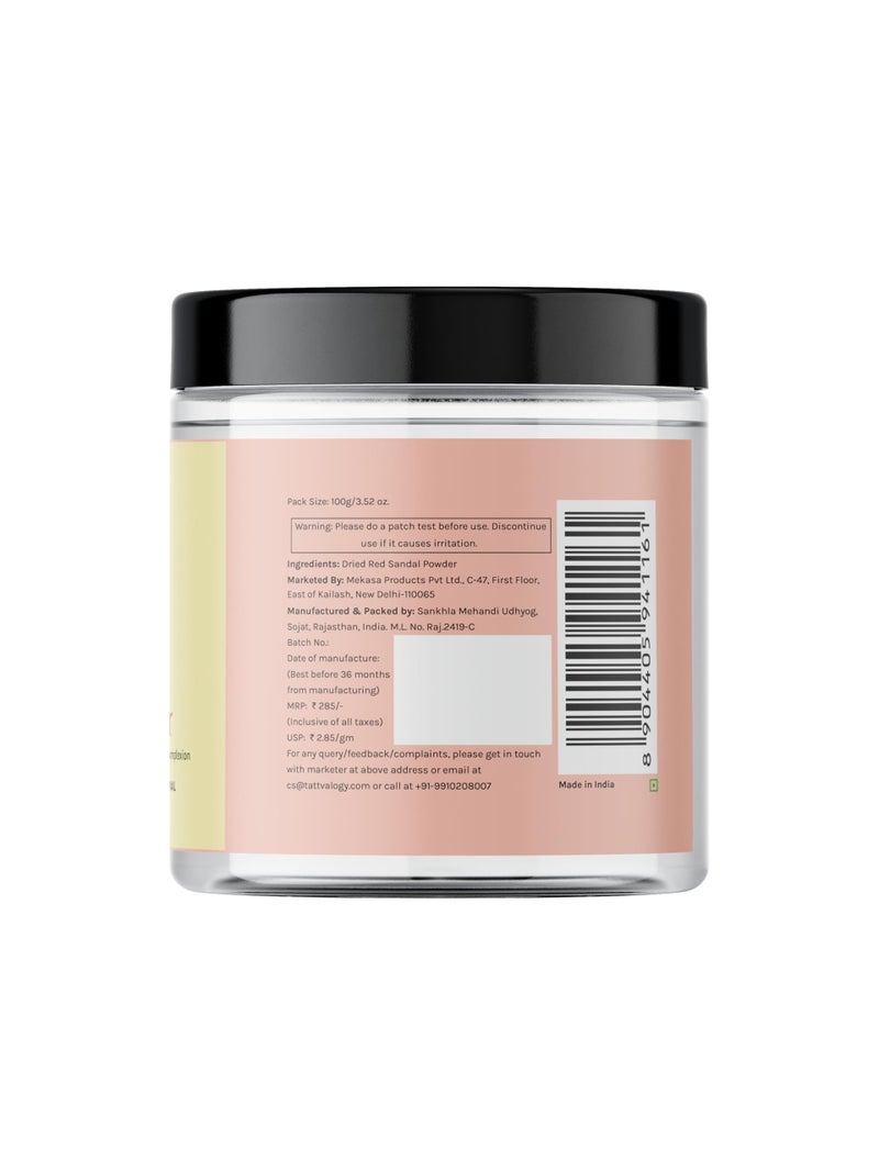 Tattvalogy Red Sandal Powder | 100% Pure & Natural | Laal Raktha Chandan Face Pack for Healthy Skin & De-Tan | For Puja | Reduces Blemishes, Acne & Dullness | No Chemical | In Glass Bottle - 100 GM - Image 3