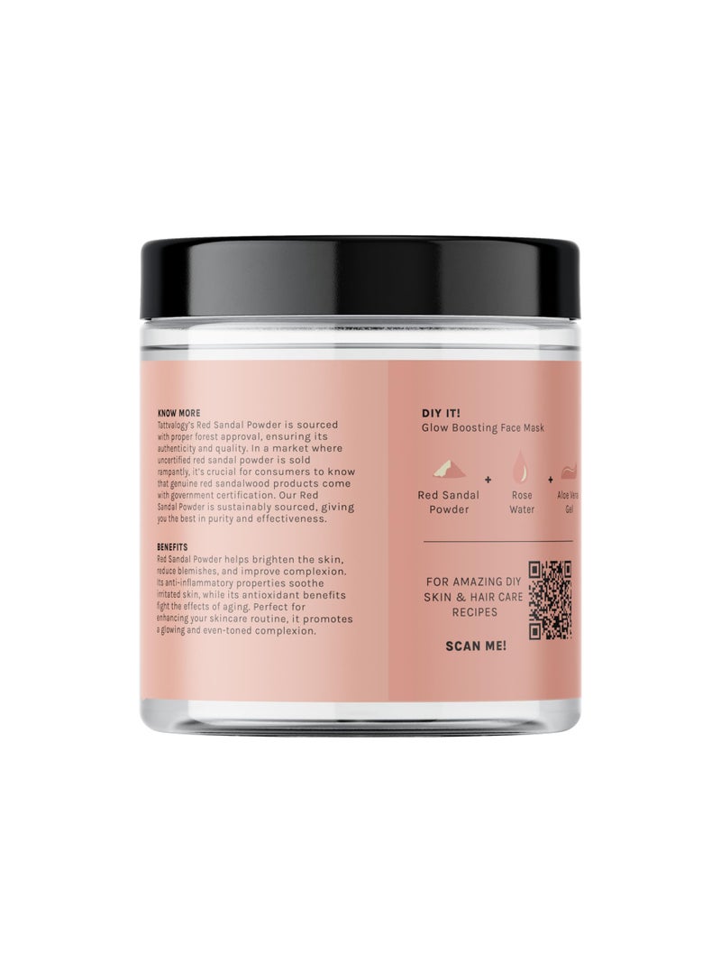Tattvalogy Red Sandal Powder | 100% Pure & Natural | Laal Raktha Chandan Face Pack for Healthy Skin & De-Tan | For Puja | Reduces Blemishes, Acne & Dullness | No Chemical | In Glass Bottle - 100 GM - Image 2