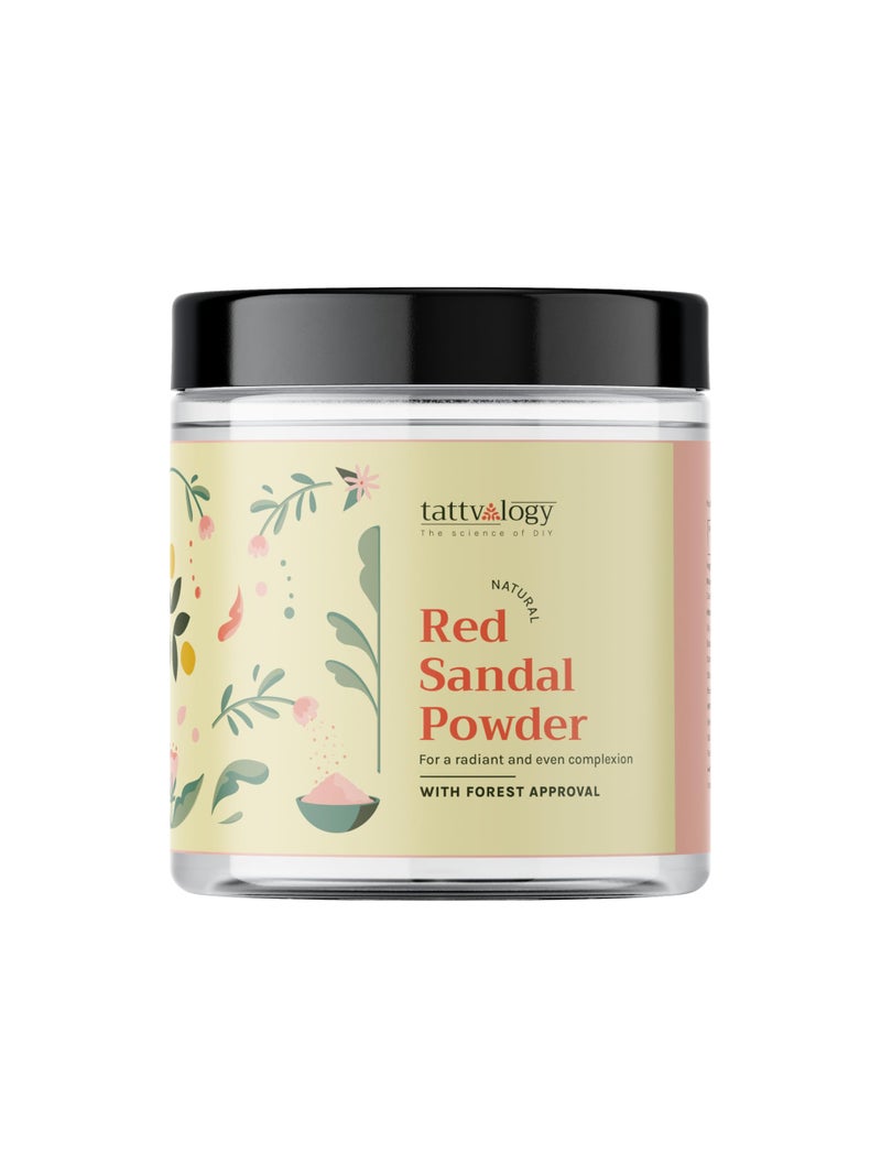 Tattvalogy Red Sandal Powder | 100% Pure & Natural | Laal Raktha Chandan Face Pack for Healthy Skin & De-Tan | For Puja | Reduces Blemishes, Acne & Dullness | No Chemical | In Glass Bottle - 100 GM - Image 1
