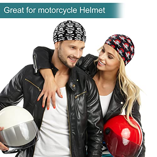 Haysandy 6 Pcs Cooling Skull Cap Motorcycle Helmet Liner Men Women Sweat Wicking Beanie Bicycle Running Cap Head Wrap(Pirate Style) Multicoloured - Image 2