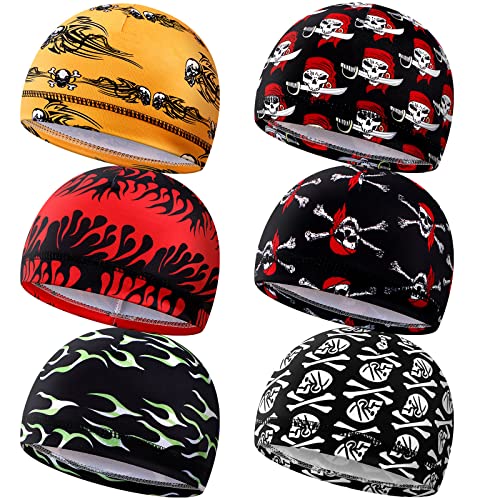 Haysandy 6 Pcs Cooling Skull Cap Motorcycle Helmet Liner Men Women Sweat Wicking Beanie Bicycle Running Cap Head Wrap(Pirate Style) Multicoloured - Image 1