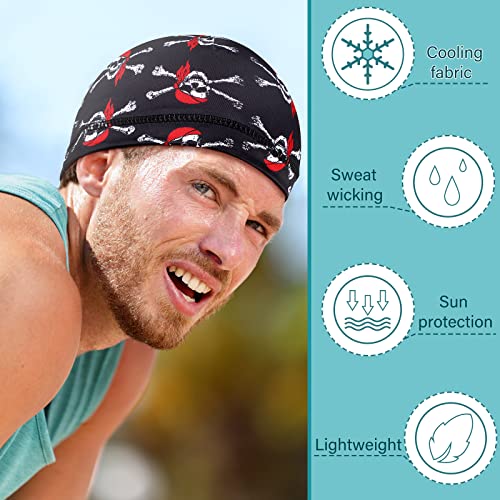 Haysandy 6 Pcs Cooling Skull Cap Motorcycle Helmet Liner Men Women Sweat Wicking Beanie Bicycle Running Cap Head Wrap(Pirate Style) Multicoloured - Image 5
