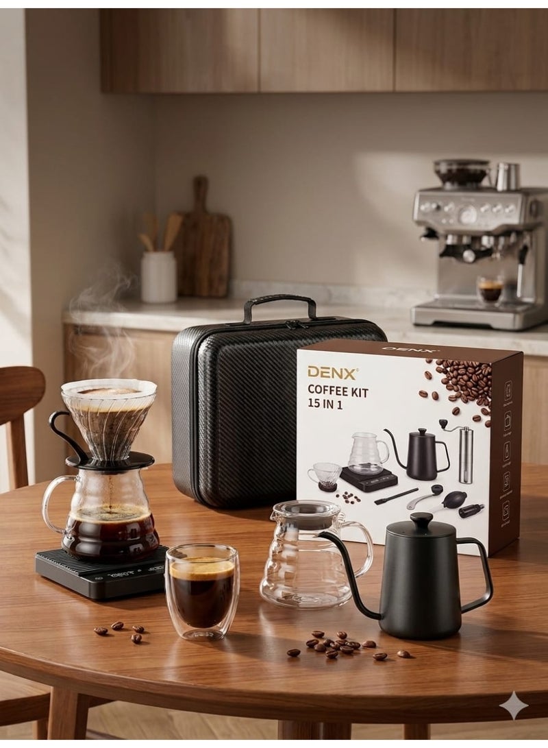 Denx Coffee Maker Kit with Carrying Bag Black 600 Capacity V60 15 Piece Drip Coffee Set - Image 3