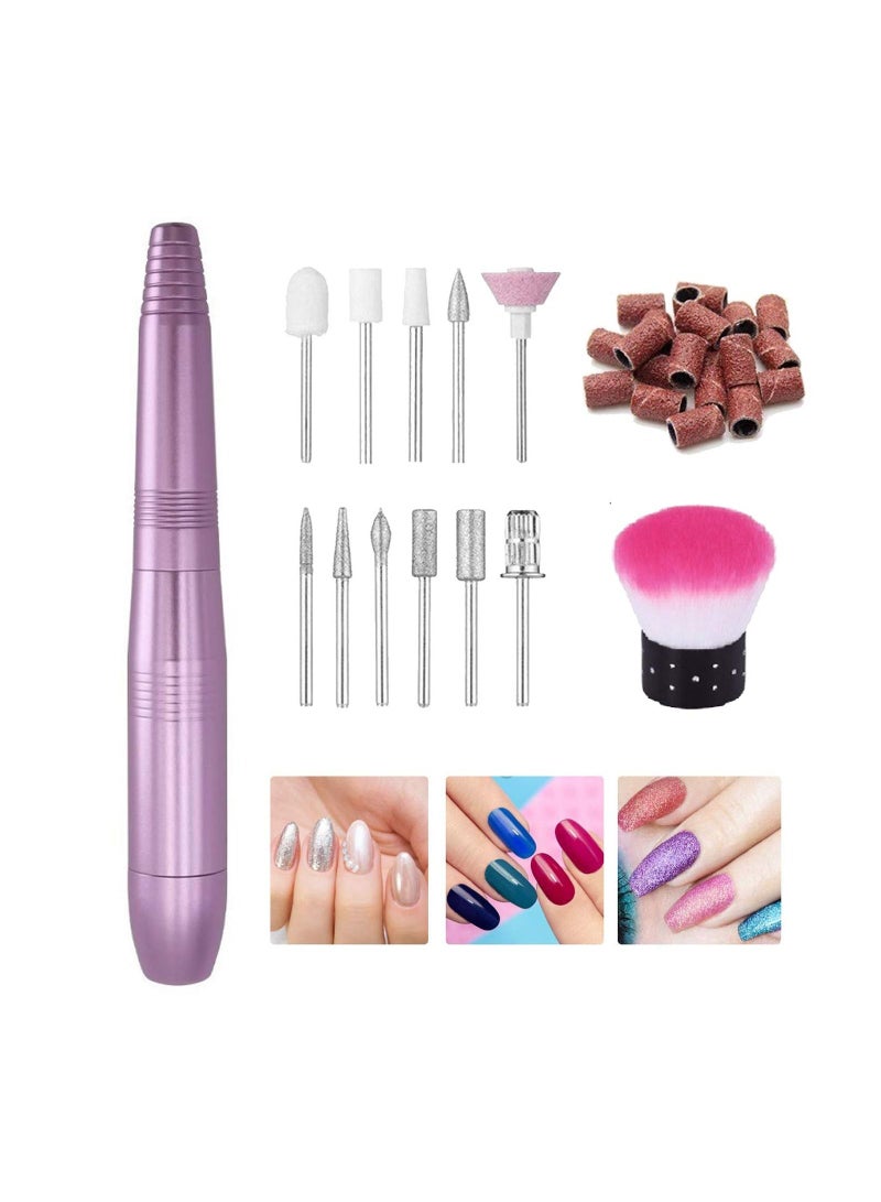 عام مجموعة أدوات ماكينة حفر وتلميع الأظافر المحمولة 11 في 1 USB مع أشرطة سنفرة لإزالة أظافر جل الأكريليك ، للاستخدام المنزلي والصالون (وردي) - Image 1