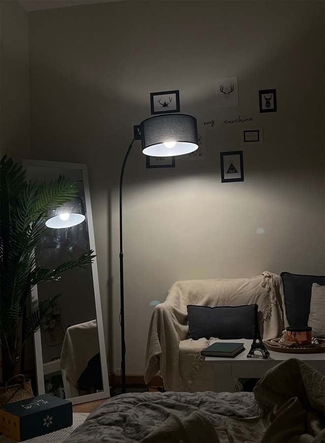 Sumkyle Nordic Simple LED Floor Lamp Modern Eye-protecting Vertical Standing Lamp For Bedroom Living Room Study Office Fabric Lampshade Floor Lighting With  12W Tricolor LED Bulb - Image 3