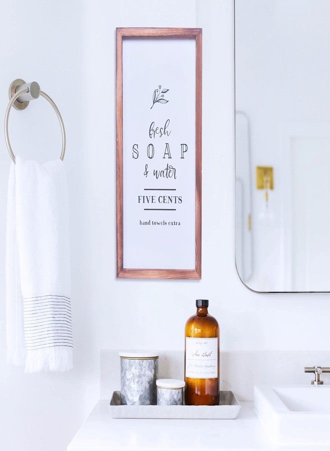 Athena's Elements House Bathroom Decor - Modern Rustic Wall Art Home Decor - Fresh Soap and Water - Cute and Funny Solid Wood Framed Printed Sign for Bath, Toilet, Restroom, Half Bath, Decoration - 8x17 Inches - Image 2