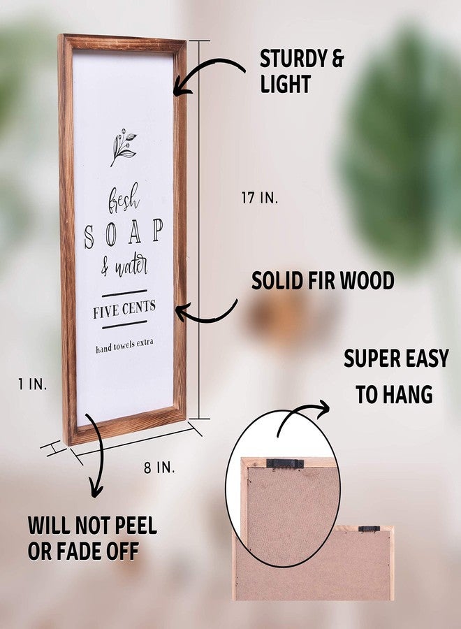 Athena's Elements House Bathroom Decor - Modern Rustic Wall Art Home Decor - Fresh Soap and Water - Cute and Funny Solid Wood Framed Printed Sign for Bath, Toilet, Restroom, Half Bath, Decoration - 8x17 Inches - Image 3