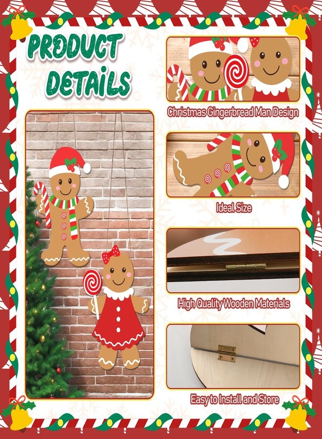 kockuu Christmas Door Hanging Sign, 2 Pcs Christmas Gingerbread Man Front Door Wreath Signs Wood Doors Hanger Outside Porch Decoration for Home Xmas Party Outdoor Indoor Wall Hanging Decor - Image 5