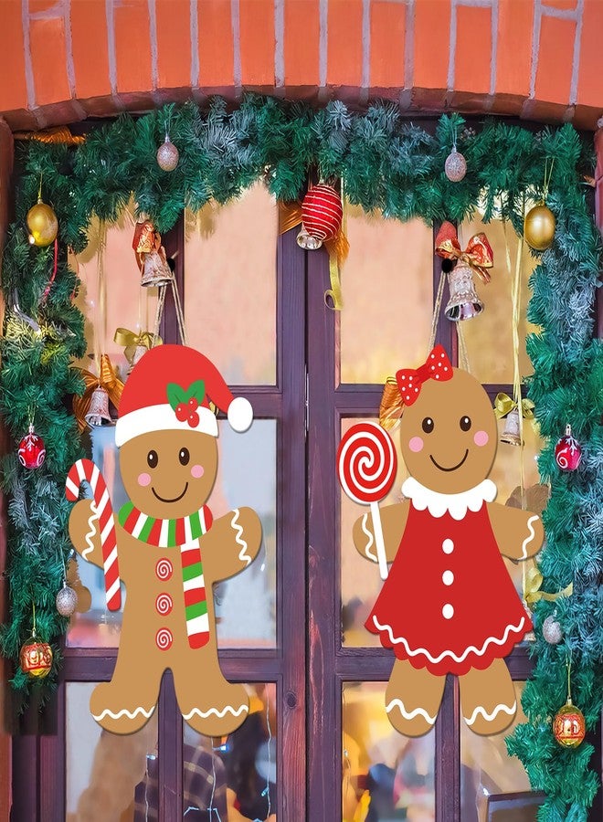 kockuu Christmas Door Hanging Sign, 2 Pcs Christmas Gingerbread Man Front Door Wreath Signs Wood Doors Hanger Outside Porch Decoration for Home Xmas Party Outdoor Indoor Wall Hanging Decor - Image 2